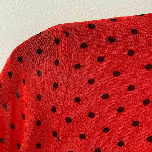 GANNI Mullin Georgette Red Polka Dot Long Sleeve Ruffle Hem Mini Dress Sz 2 - Picture 12 of 16
